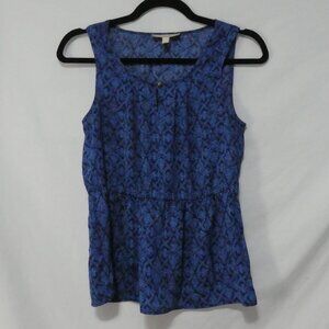 BANANA REPUBLIC Petite Blue Geometric Print Cinched Peplum Tank Blouse XSP